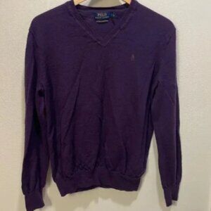 Polo by Ralph Lauren Mens merino wool v neck purple sweater